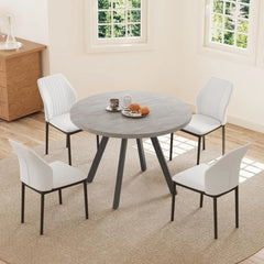 Round Dining Table Set for 4 Modern Casual Coffee Table Set for Kitchen, Living Room Space Saving Dining Table + 4 Black Chairs