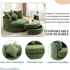 360° Swivel Barrel Chair with Half Moon Storage Ottoman,Oversized Leisure Round Single Sofa Large Chaise Lounge with 4 Pillows