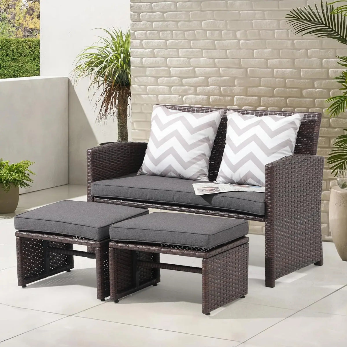 OC Orange-Casual Outdoor Loveseat 3 Piece Patio Furniture Set Outdoor Conversation Set All-Weather Wicker Love Seat