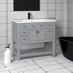 bathroom organizers, Bathroom Vanity with Single Sink Combo, Modern Bathroom Sink Cabinet with Soft Closing Doors & Drawers & Op