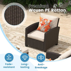 4 Pieces Patio Furniture Set, Rattan Cushioned Outdoor Conversation Set Wicker 3-Seat Sofa Couch, Table and 2 Sofa Chairs