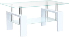 Living Room Rectangle Coffee Table, Tea Table Suitable for Waiting Room, Modern Side Coffee Table with Wooden Leg, Glass