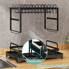 2 Tier Dish Bowl Drainer Storage Rack Kitchen Dish Drying Rack with Drain Basket Rust-Proof Countertop Dinnerware Organizer