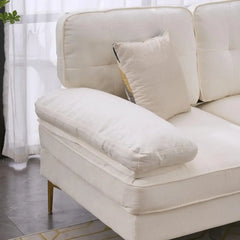 L-Shape Sofa Couch 3-Seat Couch with Chaise ChenilleFabric Upholstered for Living Room, Apartment, Office, Creamy-White