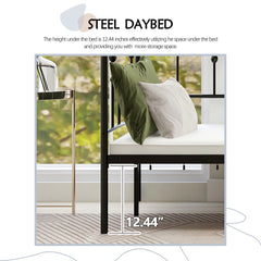 Daybed Frame Black Twin Size with Headboard Metal Steel Support Platform Mattress Foundation Bed Sofa No Box Spring