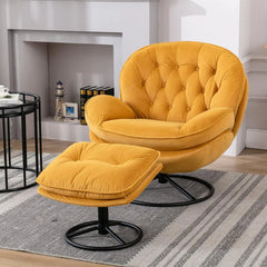 Accent Chair with Ottoman,360 Degree Swivel Velvet Leisure Chair, Lounge Armchair with Metal Base Frame for Living Room, Bedroom