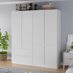 Large Armoire Wardrobe Closet with Drawers and Shelves, White Bedroom Armoires, Wooden Freestanding Wardrobe Armoire for Bedroom