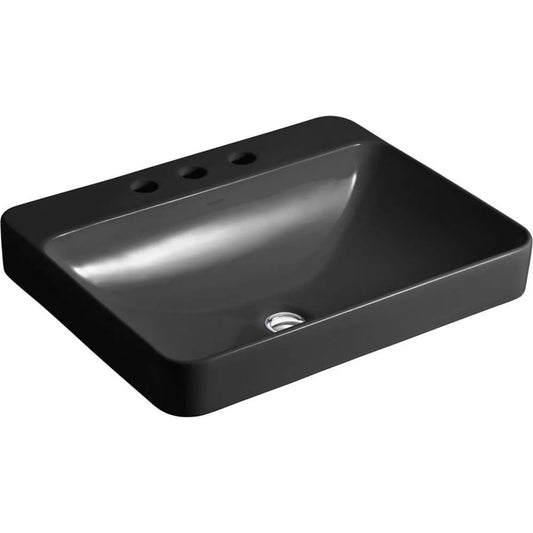 K-2660-8-7 Vox Rectangle Vessel Above-Counter Bathroom Sink with 8-Inch Widespread Faucet Holes, Black