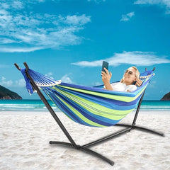 Double Hammock with Stand Included 450lb Capacity Steel Stand, Premium Carry Bag Included and Two Anti Roll Balance Beam