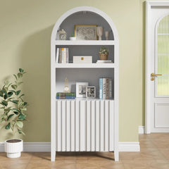 71" Tall Arched Cabinet Bookcase, 5-Tier Arched Bookself with Doors, Arched Bookcase Cabinet with Storage,Display Cabinet