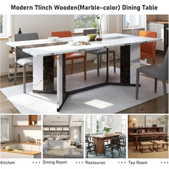 Dining Table, 71-Inch, Seats 8 with Wooden Waterproof Table Top, Adjustable Legs, Family Dining Table Set