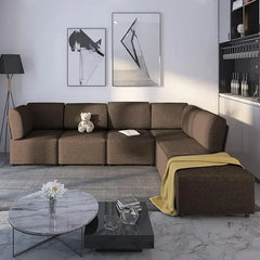 Modular Sectional Sofa with Chaise, Convertible Oversize Couch with Reversible Ottoman, Linen Free Combination Sleeper Sofa