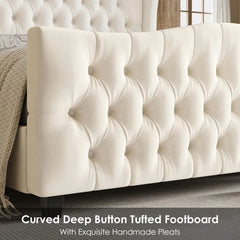 Queen Size 54.3” Tall Platform Bed Frame with Deep Button Tufted Wingback Headboard and Footboard, Velvet Upholstered Bed Frame