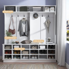 3-in-1 Hall Tree with Cube Storage & Shelves, Large Entryway Coat Rack with Storage, Hanging Hooks, Entryway Storage Organizer