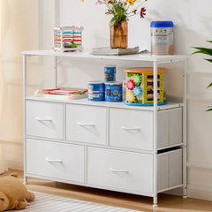 JHK TV Stand Dresser For Bedroom With 5 Fabric Drawers Storage Closet Chest Clothes Storage Display Cabinet Of Furniture