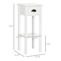 2-Tier End Accent Side Table with Drawer & Shelf for Living Room or Office, White