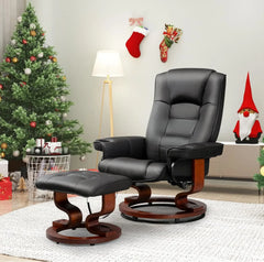 Electric Massage Recliner with Ottoman, Swivel Lounge Chair with Massage, Faux Leather Recliner with Adjustable Back