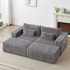 Oversized Chaise Lounge Chair with Removable Ottoman,Corduroy Upholstered Modern Deep Seat Sofa Couch with Pillows