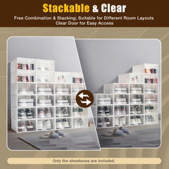 24PCS/Set Clear Plastic Stackable Shoe Organizer Foldable Flip Shoe Boxes for Closet Space Saving Shoe Rack Sneaker Container