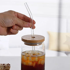 500ml Glass Mug Transparent Water Cup With Bamboo Wood Lid Cola Cup With Lid And Straw Set Juice Glass Beer Milk Water Cups