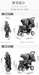 Twin baby strollers double front and back seat lie portable foldable child Cart