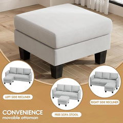 Convertible Sectional Sofa Couch, 3 Seat L-Shaped Sofa with Linen Fabric, Movable Ottoman Small Couch for Small Apartments