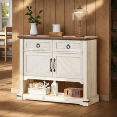 Farmhouse Sideboard Buffet Storage Cabinet with 2 Drawers Coffee Bar with Shelf