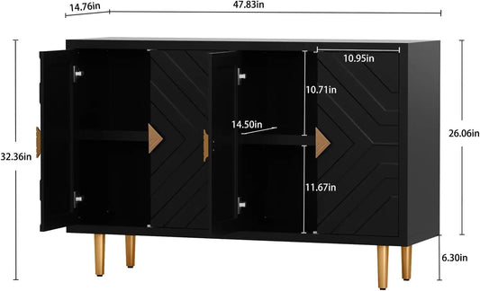 HLR 48" accent cabinet with 4 doors, embossed pattern, ideal for living room, kitchen, or hallway.