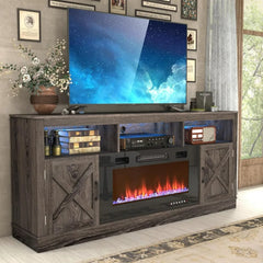 Farmhouse Fireplace TV Stand for 70/75/80 Inch TV, 32”Tall Entertainment Center w/ 36”Electric & LED Light, 70”Media Console