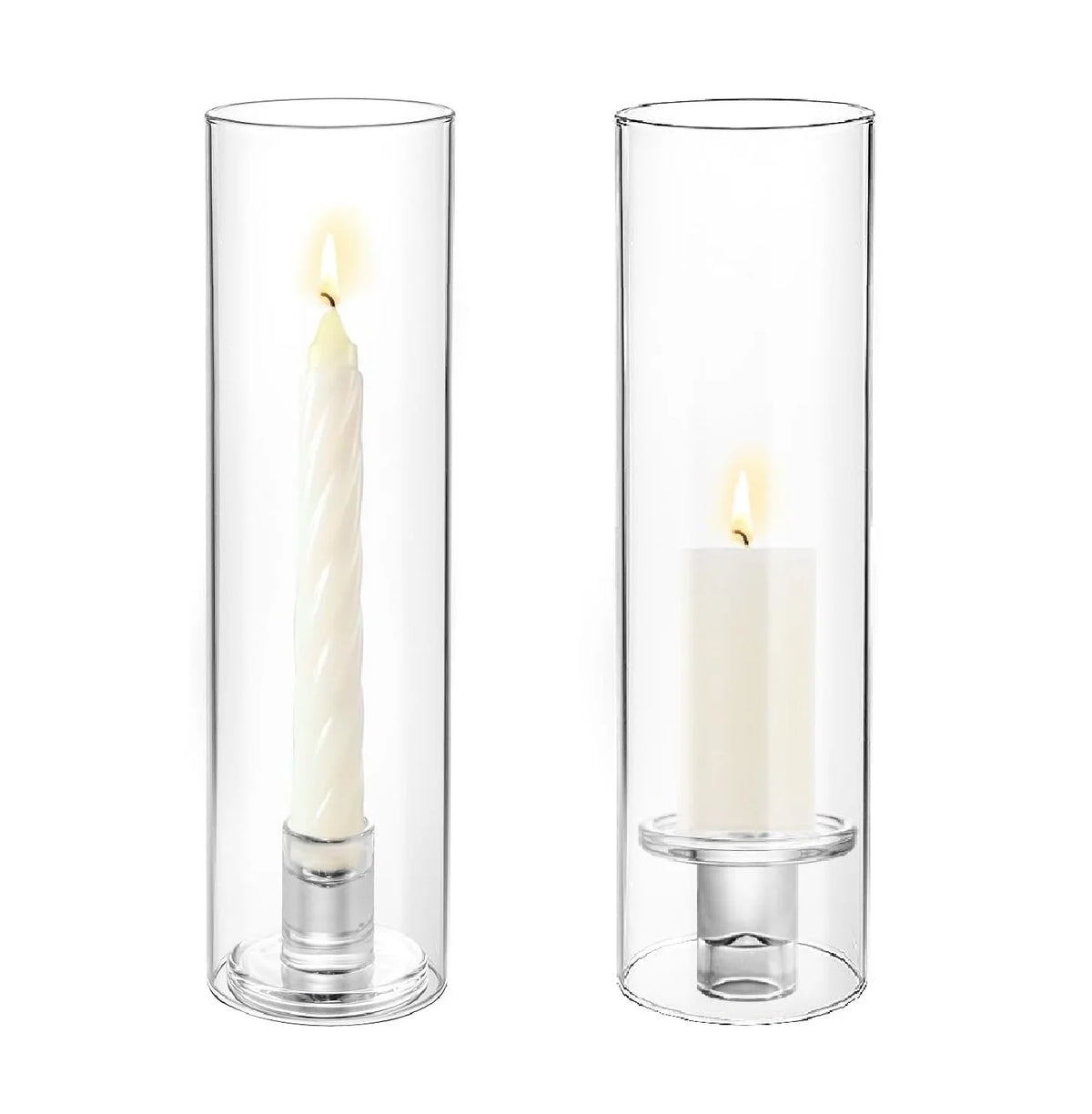 2 Pcs/ 10 Pcs Hurricane Glass Candle Holders for Taper Candles with Cylinder Covers Candlesticks Holder Stand for Wedding Decor