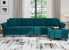 Convertible Sectional Couch Velvet L Shaped Sofa 4 Seat Sofa with Chaise L-Shaped Couches Reversible Sectional Sofa