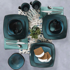 Square Reactive Glaze Stoneware Dinnerware Set, Service for 4 (16pc), Eclipse