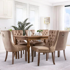 Dining Chair Set of 6 with Button Back Ring, Solid Wood Leg, Modern Upholstered High-end Tufted Side Chairs, Velvet Dining Chair