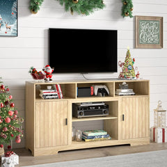 Fireplace TV Stand for 65 Inch TV Entertainment Center with Electric Fireplace Storage Modern Fluted TV Stands with Open Storage