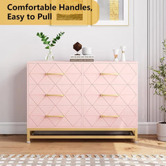 Dresser for Bedroom with 6 Drawer, TV Stand Dressers Chest of Drawers for Hallway Entryway, Pink