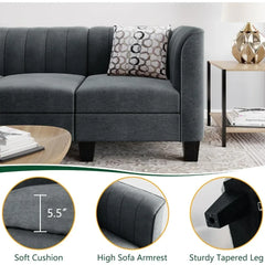 Upgraded Convertible Sectional Sofa Couch, 3 Seat L Shaped Sofa with High Armrest Linen Fabric Small Couch Mid Century