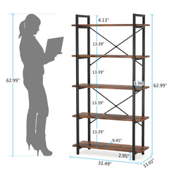 Tribesigns 5 Tier Bookshelf, Industrial Etagere Bookcase with Metal Frame, Rustic Tall Book Shelf Unit for Living Room