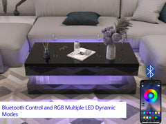 47.3IN High Glossy LED Coffee Table,Modern Center Table with 2 Storage Drawers for Living Room