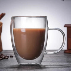 350ml Transparent Double  Glass Coffee Cup Household  Coffee Tea Mug Company Water Cup With Handle Kitchenware