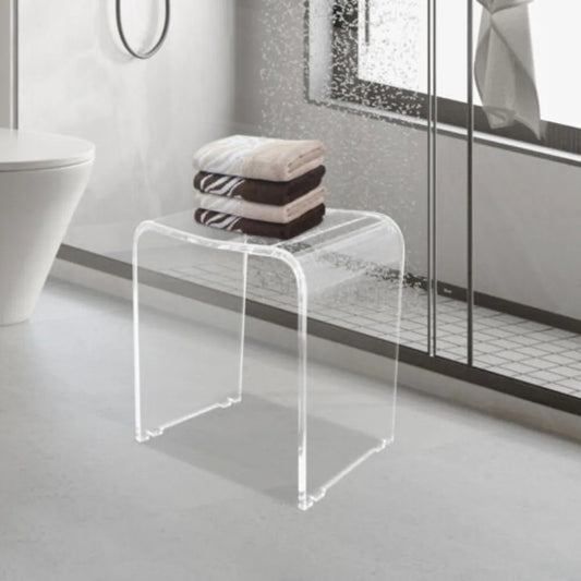 Bymaocar 300lbs Acrylic Clear Shower Stool Bathtub Seat Anti-slip U-shaped Structure W/ Round Hole for 136kg Weight Capacity New