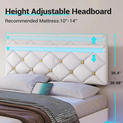 Floating Bed Frame King Size with Led Lights and USB Ports,Faux Leather Platform King Bed Frame with Headboard Easy To Assemble