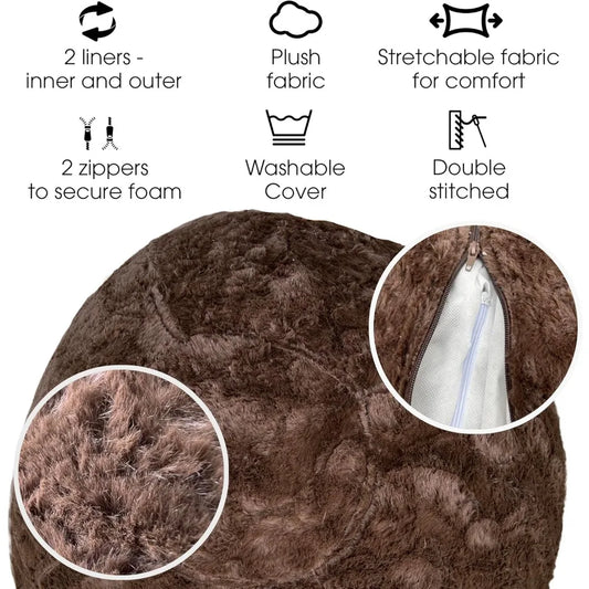 Foamma Faux Fur Bean Bag Chair, Brown - 5ft Plush Floor Chair Kids and Adults Washable Cover, Lounge Chair Stretchable Fabric