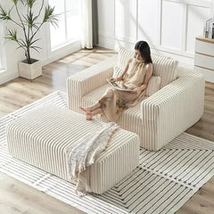 Oversized Chaise Lounge Chair with Removable Ottoman,Corduroy Upholstered Modern Deep Seat Sofa Couch with Pillows