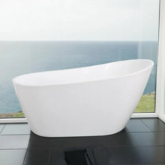 Glossy Acrylic Freestanding Soaking Bathtub with Chrome Overflow and Drain