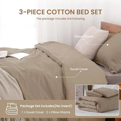 Duvet Cover Set King Size 100% Cotton,Light Gray Waffle Weave Soft and Breathable 3 PCs Bedding Set (1 Duvet Cover and 2 Pillow