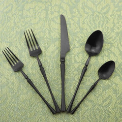 &  Flatware Set - 5 Piece Iridescent Silverware Sets | 18/10 Stainless Steel Reusable Cutlery Set | Black Utensils Service For 1