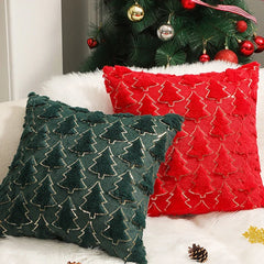 2pcs Christmas Plush Pillow Cover Single Side Embroidered Xmas Tree Living Room Sofa Cushion Party Decoration Pillow Cover 45cm