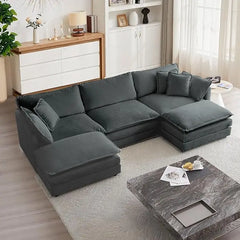 Modular Sectional Sofa, 111.5 Inch U Shaped Couch Set for Living Room,3-Seater Comfy Cloud Couches with Movable Ottoman,Chenille