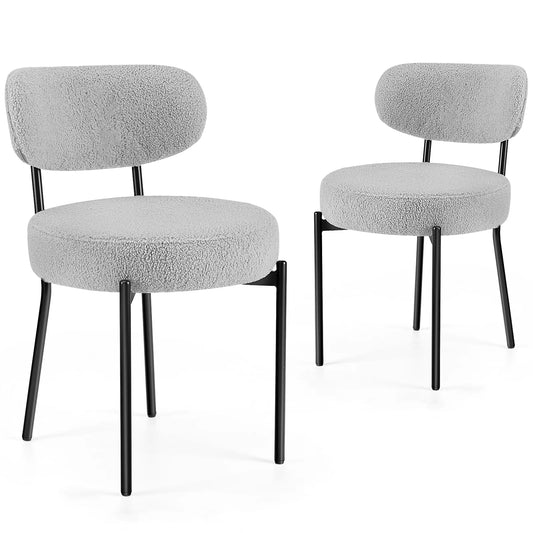 JHK Ergonomic Round Dining Chairs Set of 2 Plush Fabric Kitchen Chairs with Curved Backrest Metal Legs For Living Room