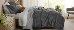 Bedsure Plaid Duvet Cover Twin Size - Grid Duvet Cover Set for Kids with Zipper Closure, Dark Grey Bedding Set